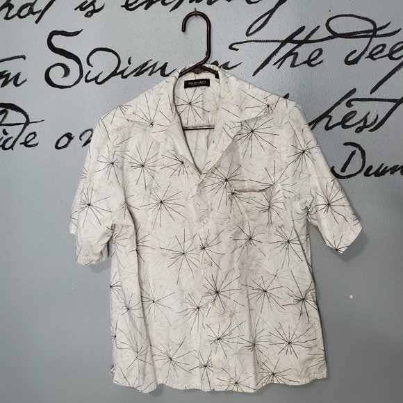 Murano Retro 60s Print Short Sleeve Button Down, M - Picture 1 of 6